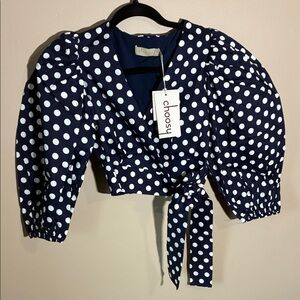 Choosy Navy Polka Dot Wrap Top